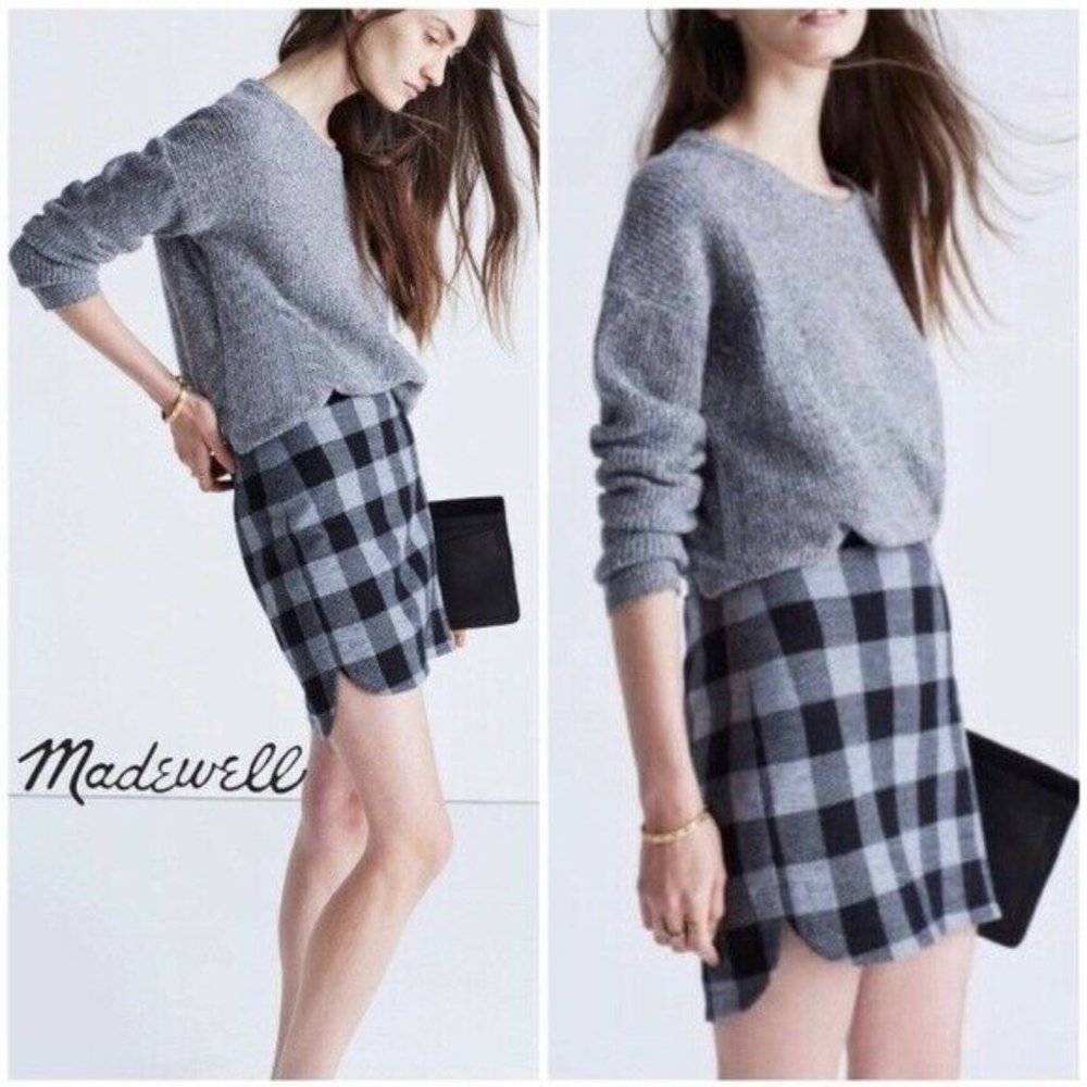 NWOT Madewell Buffalo Check Shirttail Skirt Wool 2